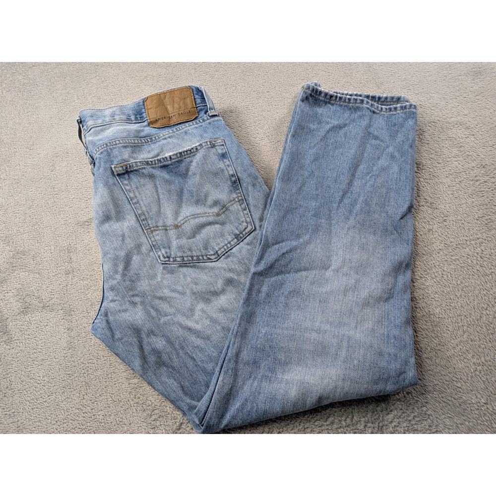 American Eagle Original Straight Jeans Mens 34x32 Light Wash Blue Denim Cotton